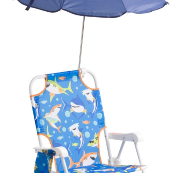 C&C California Beach Chair Ages 3-6 Blue Sharks Hammerhead Aquatic Umbrella